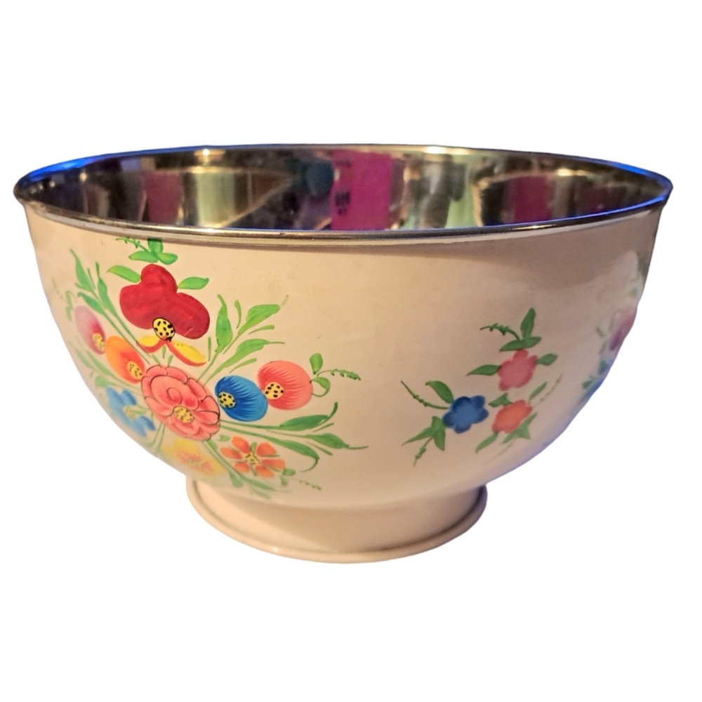 Vintage Enamel Painted Stainless Bowl - Picture 3 of 5